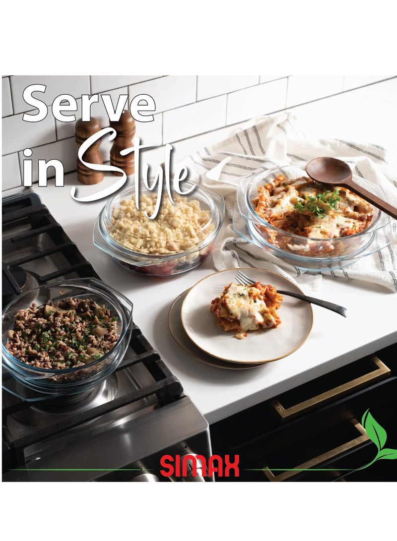 Simax Casserole Dish Set, Set of 3 Casserole Dish with Lid, Round Glass Cookware, Borosilicate Glass, Made In Europe 0.75 Quart, 1 Quart and 1.5 Quart Baking Dishes… - Image 5