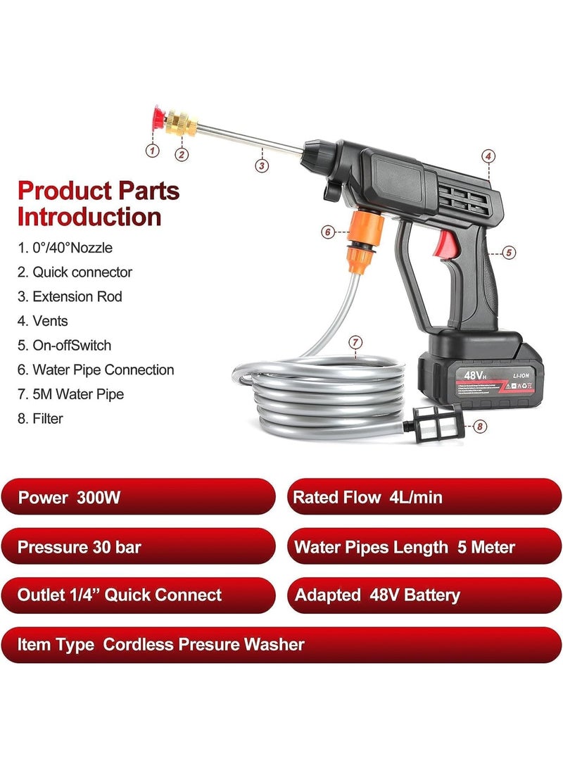 SUKILO 48V Cordless High-Pressure Water Sprayer – Rechargeable Car Washer with Accessories, 2 Spray Modes, Portable Power Washer for Car Washing, Floor & Outdoor Cleaning  - Image 2