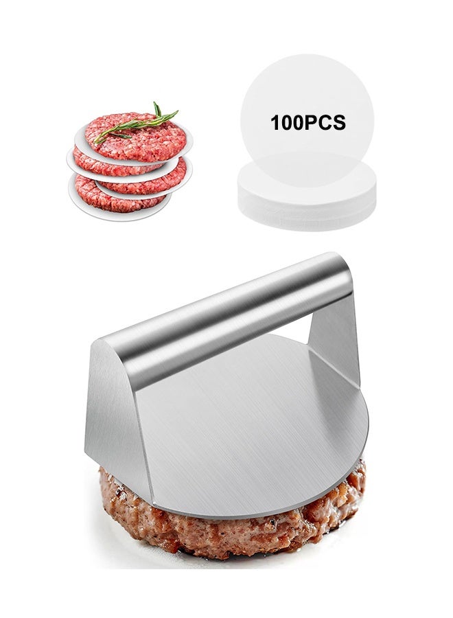 Meat Press Burger Press with Burger Patty Paper Round 12cm, Set of 100 Non-Stick Patty Paper for Burger Press, Zigzag Patty and Cake Baking  - Image 1