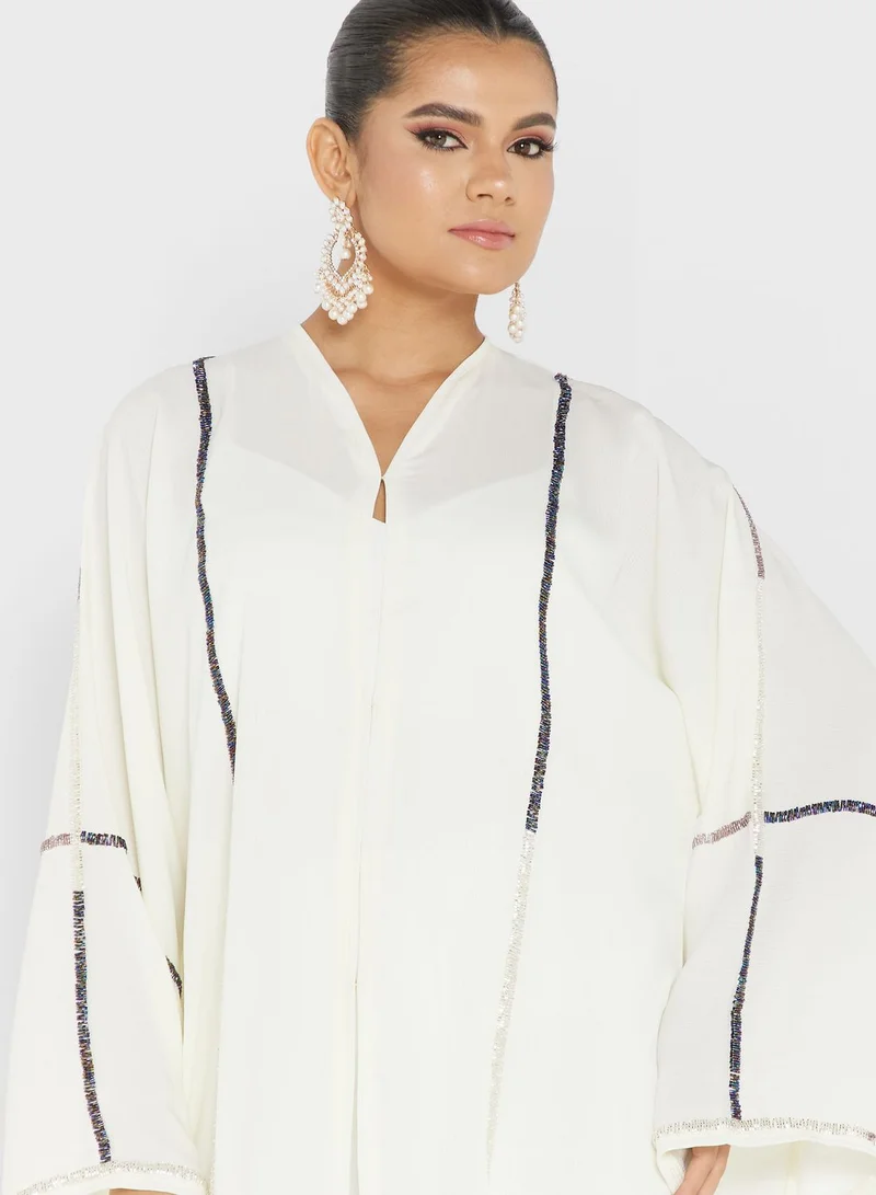 hayas closet Embellished Crinkled Abaya