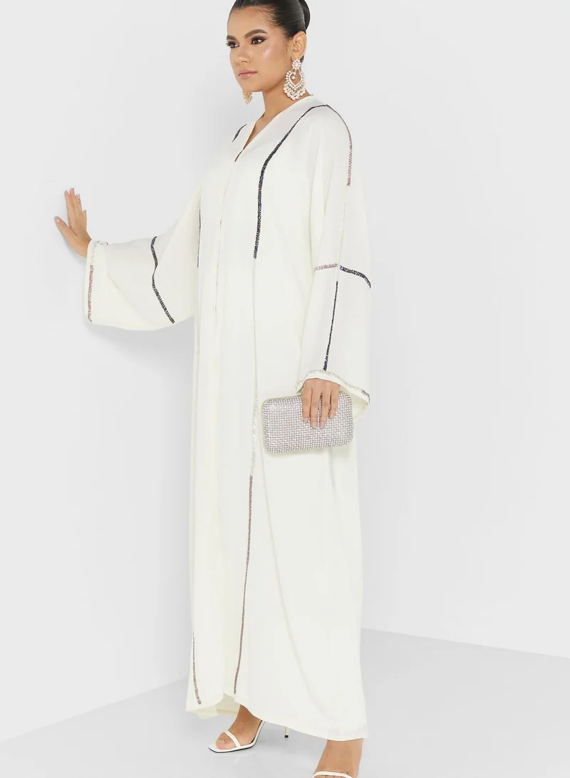 hayas closet Embellished Crinkled Abaya