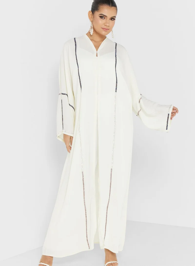 hayas closet Embellished Crinkled Abaya