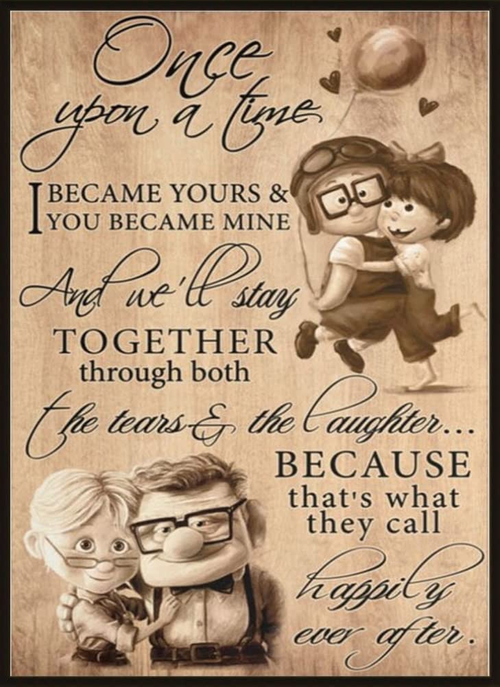 Flyhaw To My Wife Poster Carl and Ellie Once Upon a Time I Became Yours You Became Mine Vintage Metal Sign Retro Tin Sign Art Home Decoration for Living Room Shop Wall Decor 8x12inch - Image 1