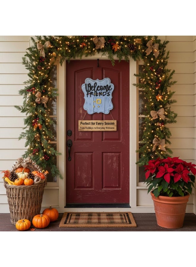 Bluejw Welcome Friends Sign,Friends Themed Wooden Door Sign for Front Door Decor Hanging Front Porch Decor 35 * 28CM - Image 2