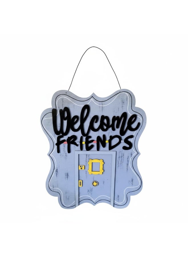 Bluejw Welcome Friends Sign,Friends Themed Wooden Door Sign for Front Door Decor Hanging Front Porch Decor 35 * 28CM - Image 1