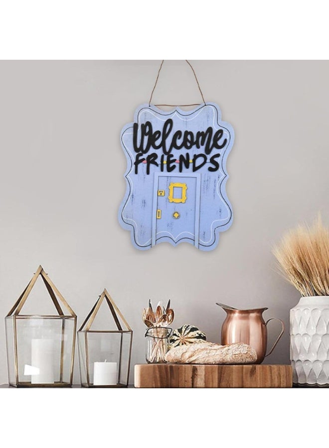 Bluejw Welcome Friends Sign,Friends Themed Wooden Door Sign for Front Door Decor Hanging Front Porch Decor 35 * 28CM - Image 5