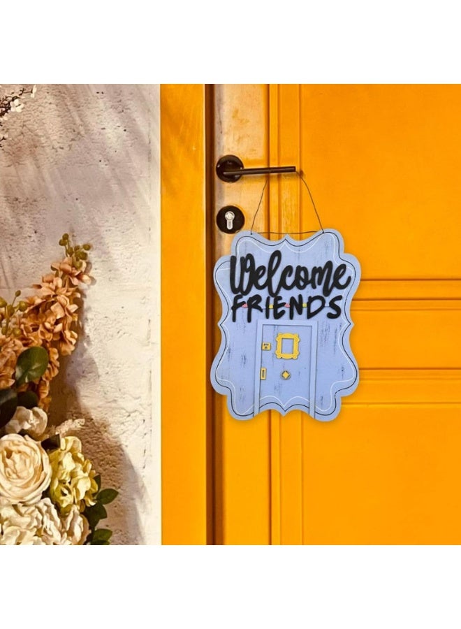 Bluejw Welcome Friends Sign,Friends Themed Wooden Door Sign for Front Door Decor Hanging Front Porch Decor 35 * 28CM - Image 4