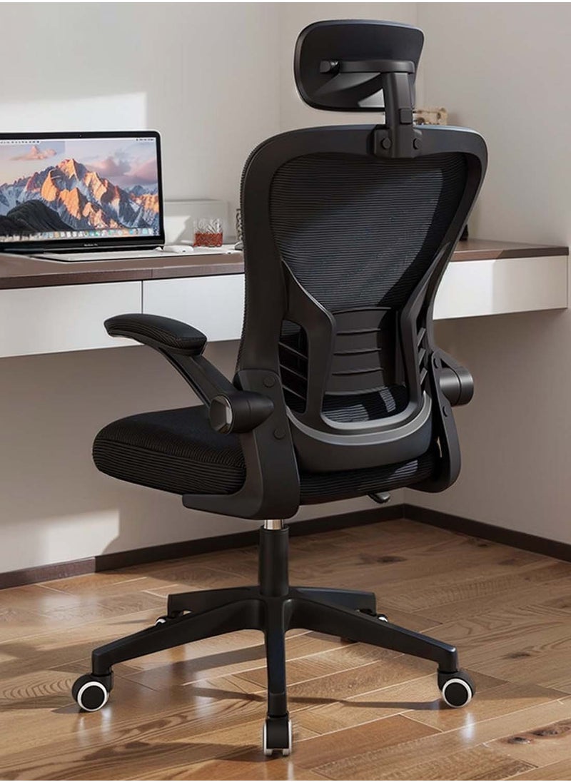 Ergonomic Office Chair With Rotating Arms, 2-Way Lumbar Support, Depth Adjustable Seat, PU Headrest, Height Adjustable Backrest, High Back Computer Desk Chair