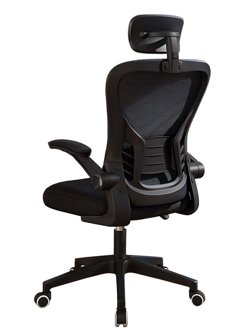 Ergonomic Office Chair With Rotating Arms, 2-Way Lumbar Support, Depth Adjustable Seat, PU Headrest, Height Adjustable Backrest, High Back Computer Desk Chair