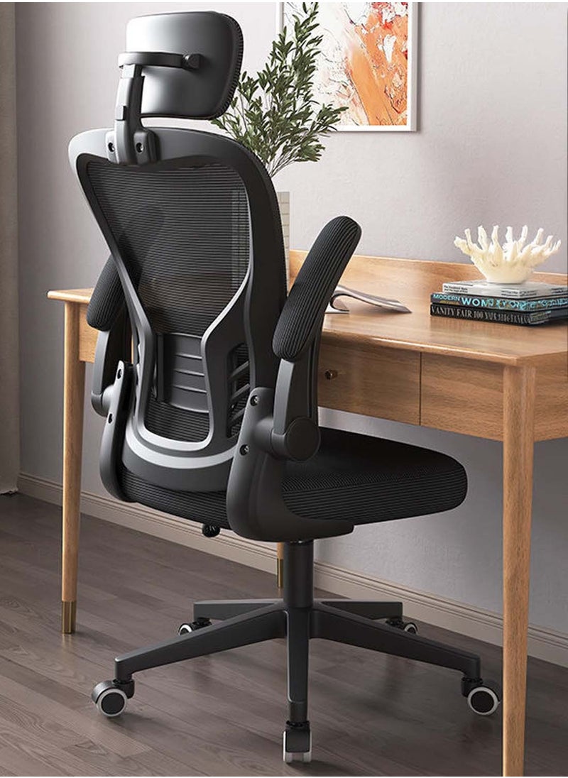 Ergonomic Office Chair With Rotating Arms, 2-Way Lumbar Support, Depth Adjustable Seat, PU Headrest, Height Adjustable Backrest, High Back Computer Desk Chair