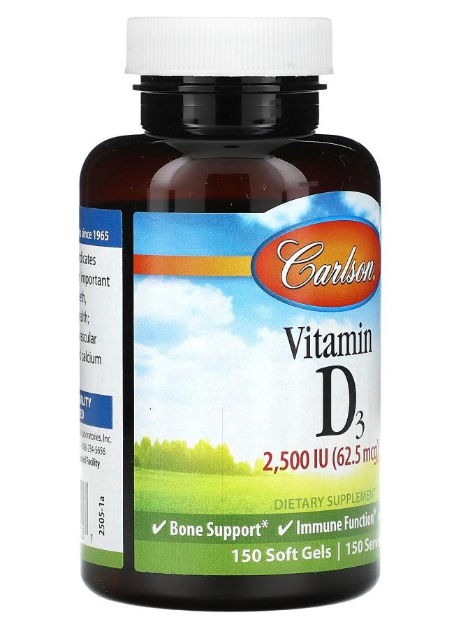 Carlson Vitamin D3 62.5 mcg (2500 IU) 150 Soft Gels - Image 2