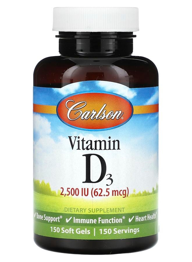 Carlson Vitamin D3 62.5 mcg (2500 IU) 150 Soft Gels - Image 1
