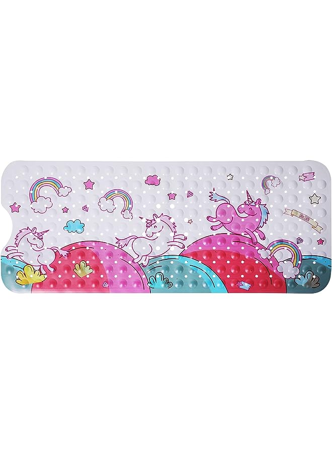 IAF Unicorn Kids Bath Mat Shower Mat Extra Long Non-Slip Bathtub and Shower Mat 100 x 40 cm Machine Washable Kids Multicolor Bath Mat with 200 Suction Cups - Image 1
