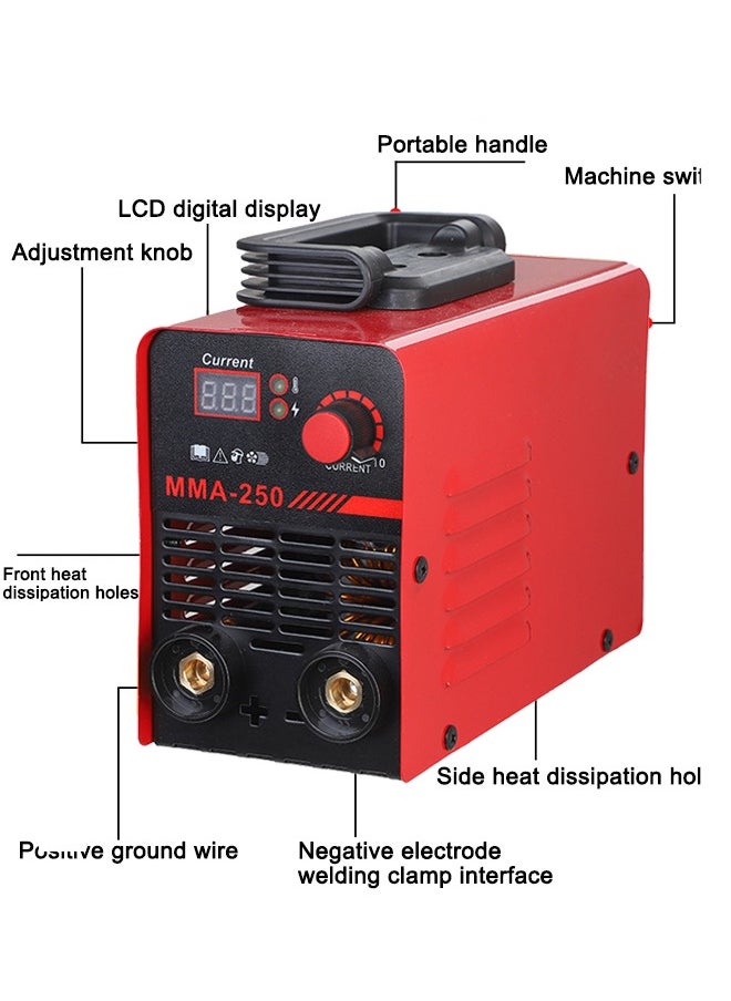 WEMART 250A 220V Welder,MMA Welding Machine with Synergic Control,IGBT Inverter,Hot Start,Arc Force and Anti-Stick,with Welding Cap/Slag Hammer/5* Welding Rods/9.8 Feet Welding Handle Wire/6.6 Feet Ground  - Image 4
