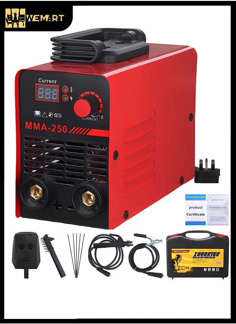 WEMART 250A 220V Welder,MMA Welding Machine with Synergic Control,IGBT Inverter,Hot Start,Arc Force and Anti-Stick,with Welding Cap/Slag Hammer/5* Welding Rods/9.8 Feet Welding Handle Wire/6.6 Feet Ground  - Image 1