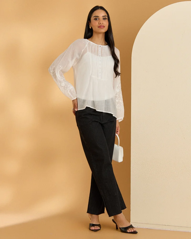 Redtag Women White Printed Casual Blouse