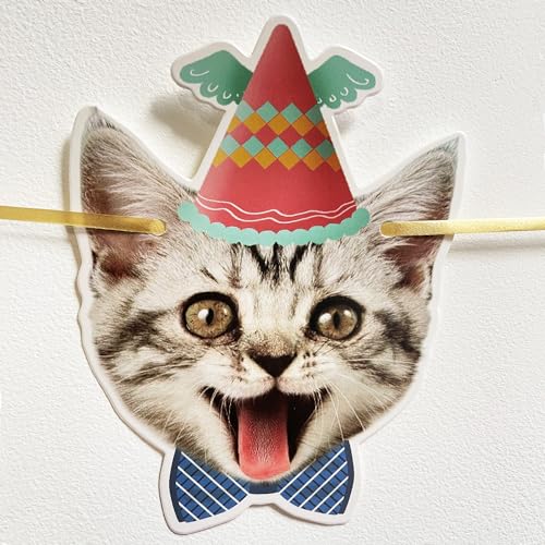 YUNSHANGMO Happy Birthday Cat Banner Garland Funny Decor Cat Face Bday Party Bunting Decorations Gold Sign - Image 3