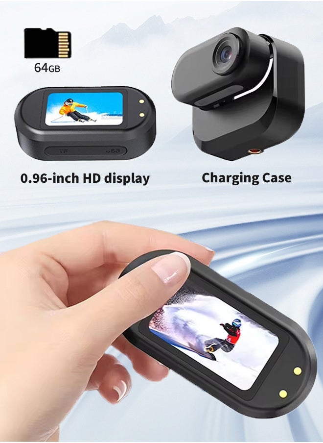 Thumb Action Camera, Pocket Cam, Stabilization, Magnetic charging case,80° FOV, Suitable for Vlogging and Web Cam, with LED Display Can be played back, 64G Card - Image 3