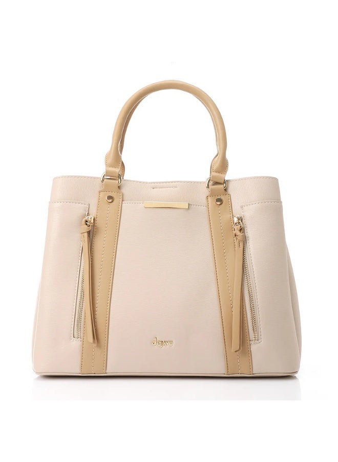 DejaVu Chic Tote Bag With Zipper Closure Handbag - Beige - Image 1
