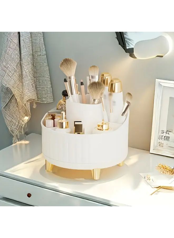 Pink Electroplated Rotating Makeup Organizer 7 Compartments Desktop Storage Box - Image 3