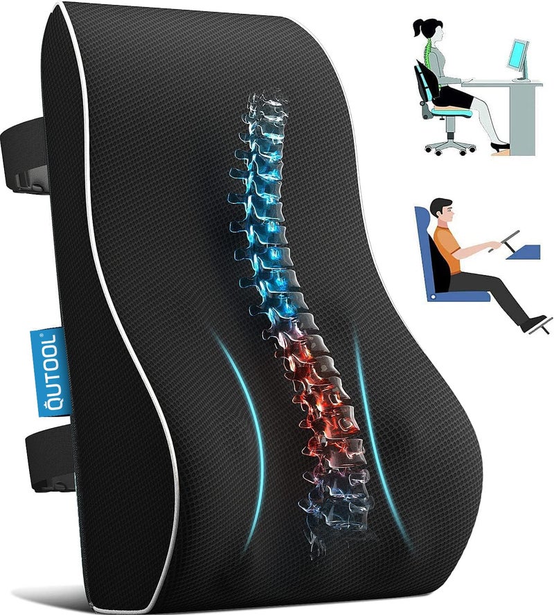 QUTOOL Lumbar Support Pillow for Office Chair Back Support Pillow for Car, Computer, Gaming Chair Memory Foam Back Cushion for Back Pain Relief Improve Posture, Mesh Cover Double Adjustable Straps - Image 1