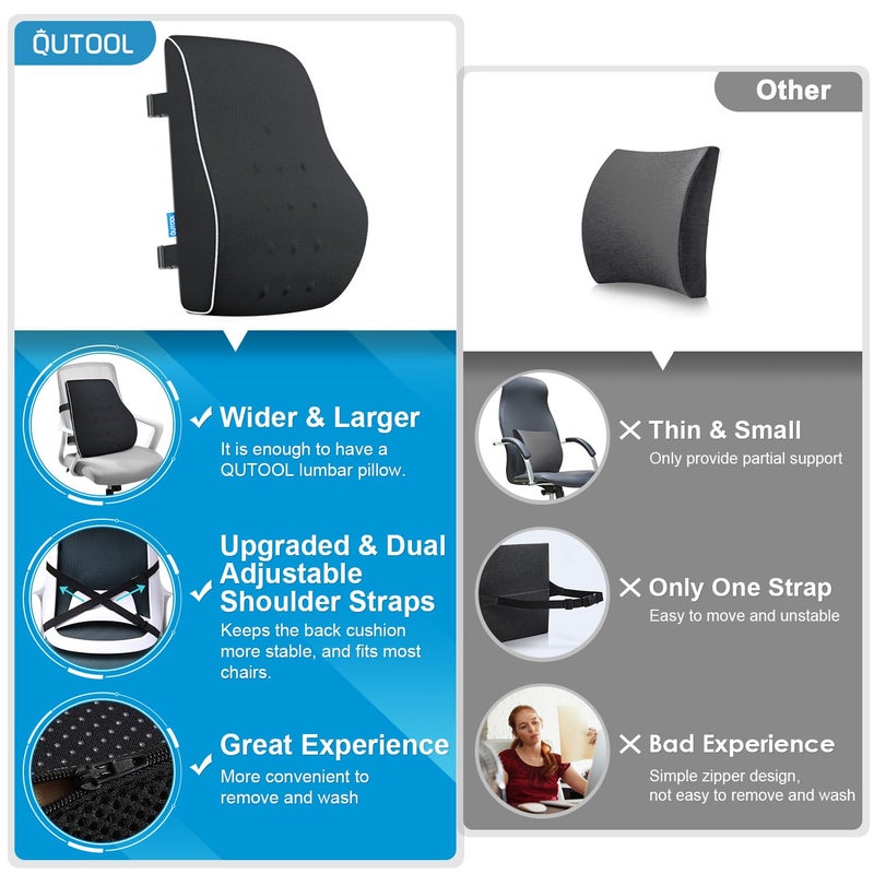 QUTOOL Lumbar Support Pillow for Office Chair Back Support Pillow for Car, Computer, Gaming Chair Memory Foam Back Cushion for Back Pain Relief Improve Posture, Mesh Cover Double Adjustable Straps - Image 4