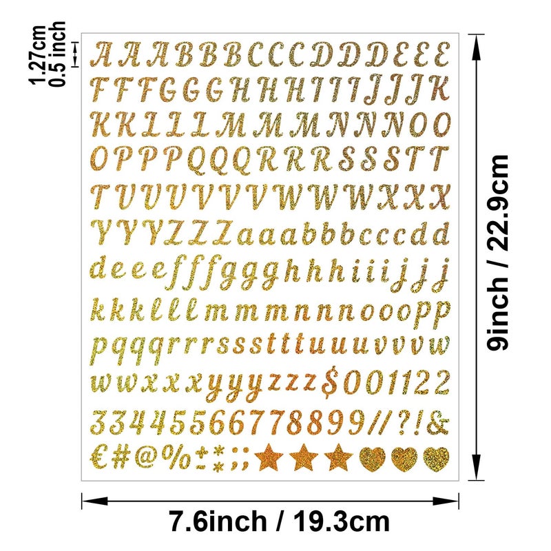 SACDRL 5 Sheets Craft Letter Stickers, 1000 PCS Glitter Script Alphabet A-Z Vinyl Self Adhesive for Gift Wrapping, Party Cards, Wedding Invitations, Scrapbook, Journals, DIY Home Decorï¼ˆGold ï¼‰ - Image 2