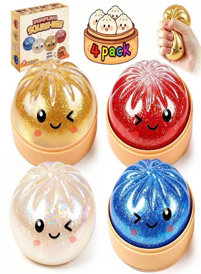 yemyig Dumpling Squishy 4 Pack, Glitter Dumpling Squishy Fidget Sensory Toys, Colorful Dumplings Squishies Stress Balls for Anxiety Relief, Bao Bun Squeeze for Kids Adults Presents - Image 1