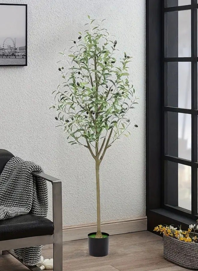 HXDream 150CM Artificial Olive Tree with Fruits, Realistic Trunk & Leaves, Includes Black Planter & Fake Moss, Low-Maintenance Plastic Decor for Year-Round Home, Office, or Celebration Events, Perfect for Floor Placement  - Image 3