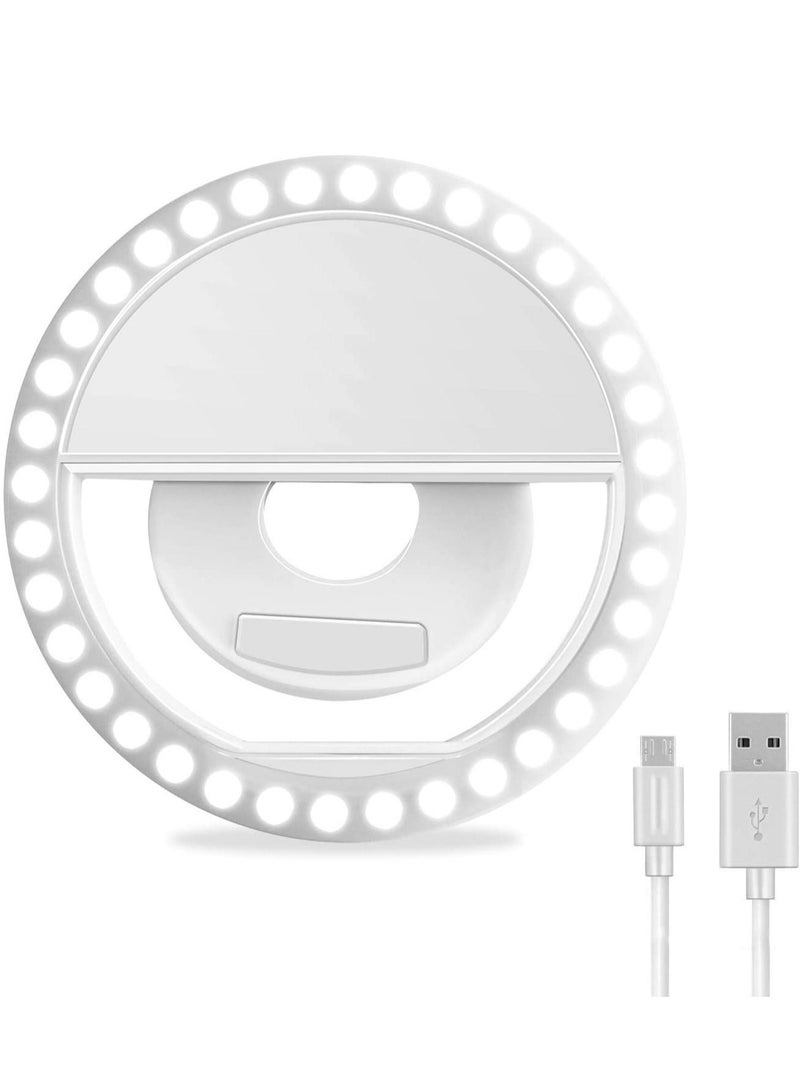 Selfie Ring Light, Rechargeable Portable Clip-on Selfie Fill Light with 36 LED for iPhone/Android Smart Phone Photography, Camera Video, Girl Makes up (White) - Image 1