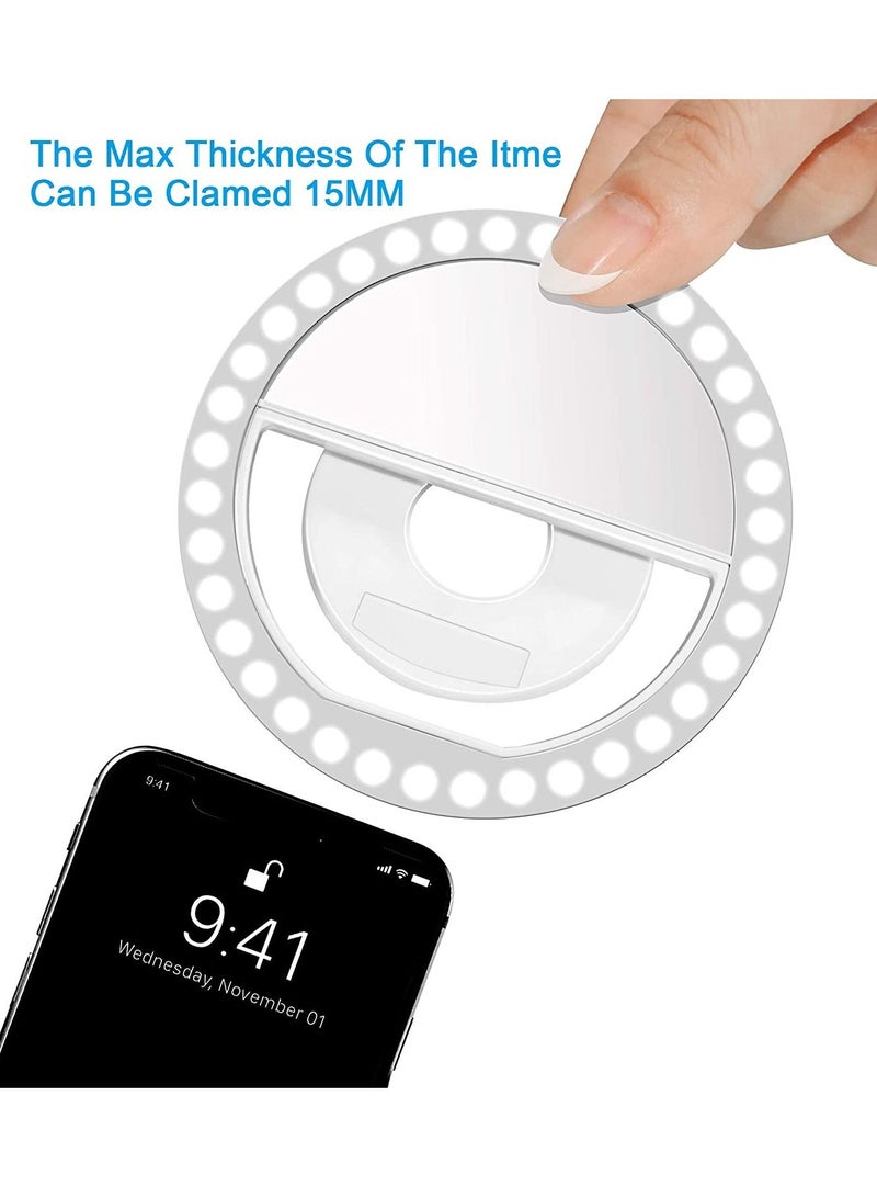 Selfie Ring Light, Rechargeable Portable Clip-on Selfie Fill Light with 36 LED for iPhone/Android Smart Phone Photography, Camera Video, Girl Makes up (White) - Image 2