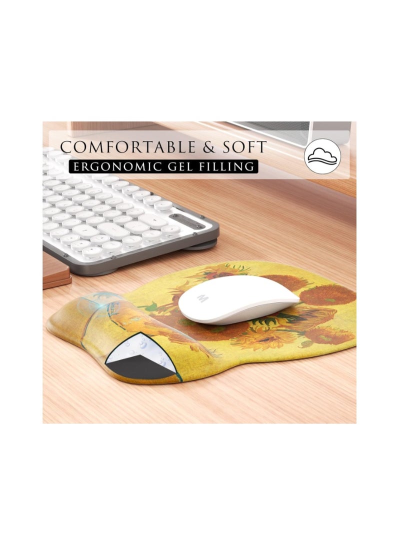 MROCO Ergonomic Mouse Pad with Gel Wrist Rest, Smooth Wrist Support Surface, Non-Slip PU Base for Pain Relief, Comfortable Mousepad for Computer, Laptop, Office & Home, 9.4 x 8.1 in, Sunflower - Image 4
