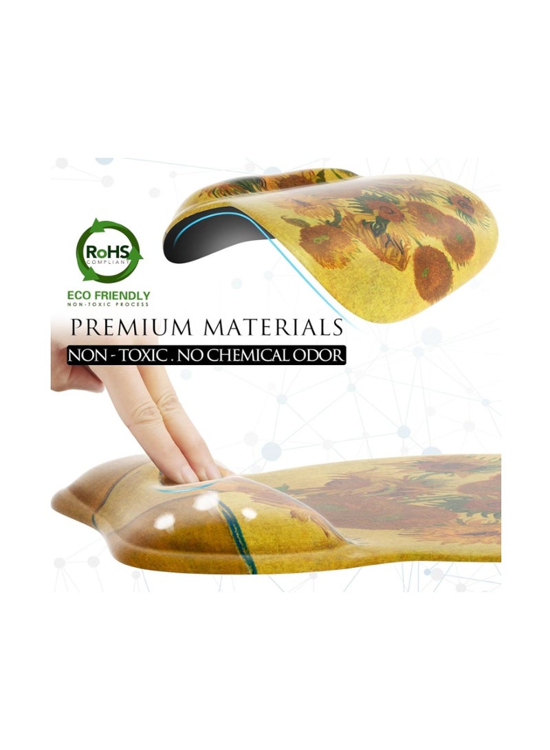 MROCO Ergonomic Mouse Pad with Gel Wrist Rest, Smooth Wrist Support Surface, Non-Slip PU Base for Pain Relief, Comfortable Mousepad for Computer, Laptop, Office & Home, 9.4 x 8.1 in, Sunflower - Image 3
