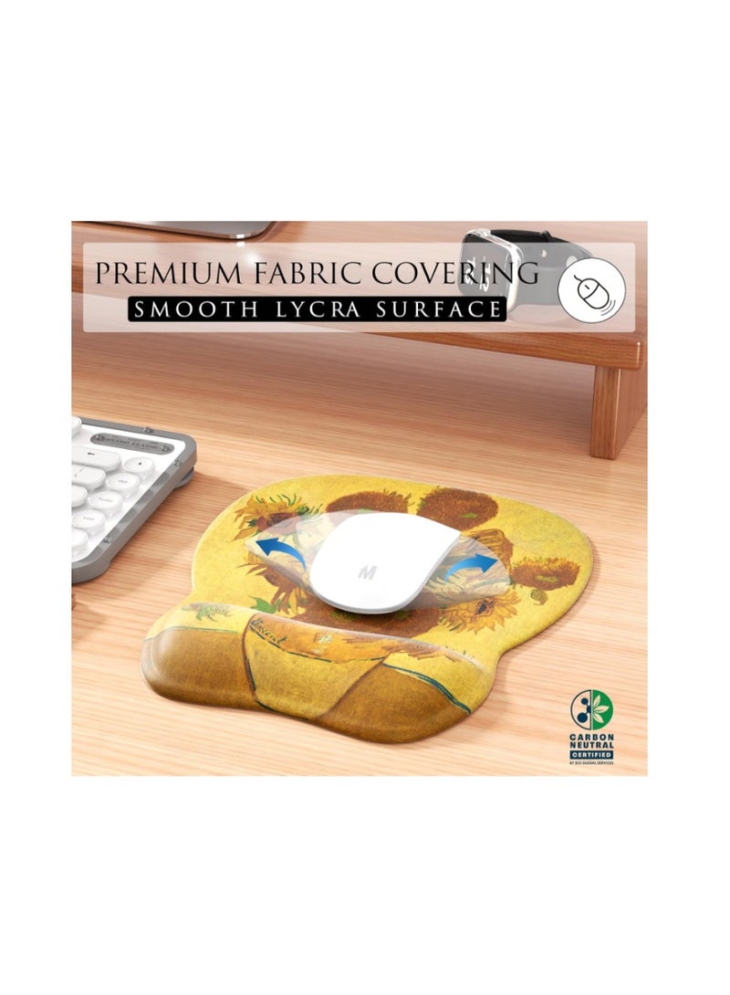 MROCO Ergonomic Mouse Pad with Gel Wrist Rest, Smooth Wrist Support Surface, Non-Slip PU Base for Pain Relief, Comfortable Mousepad for Computer, Laptop, Office & Home, 9.4 x 8.1 in, Sunflower - Image 2