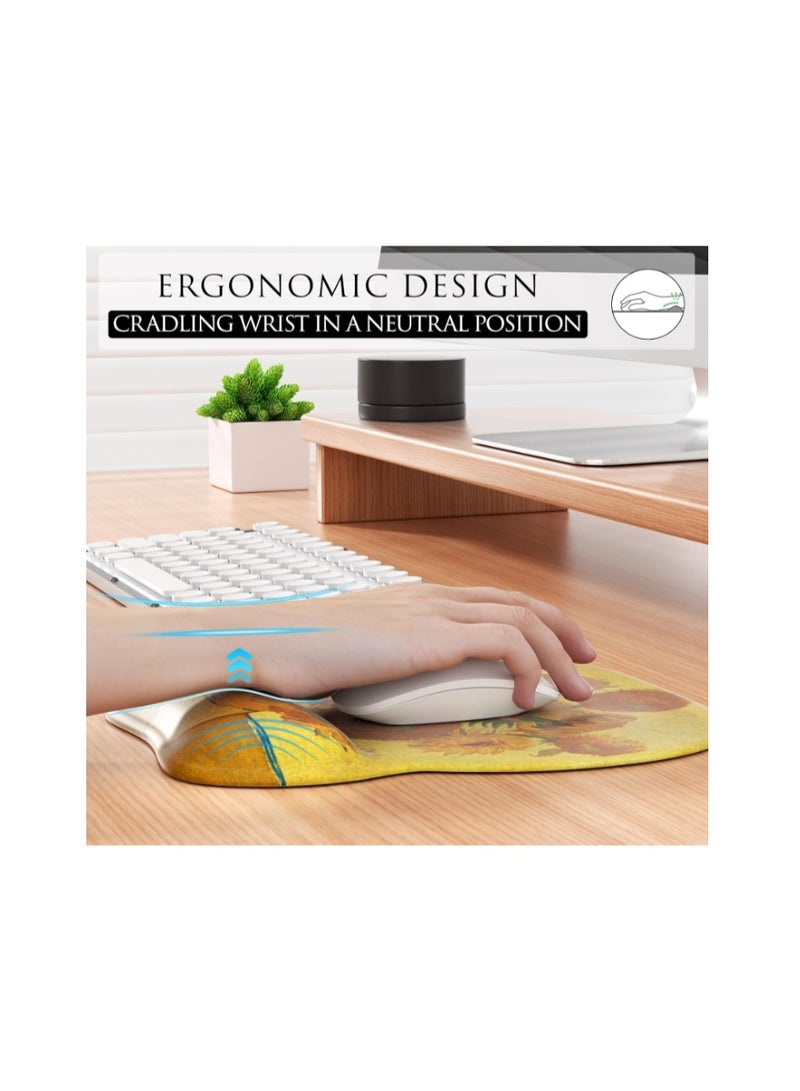 MROCO Ergonomic Mouse Pad with Gel Wrist Rest, Smooth Wrist Support Surface, Non-Slip PU Base for Pain Relief, Comfortable Mousepad for Computer, Laptop, Office & Home, 9.4 x 8.1 in, Sunflower - Image 5