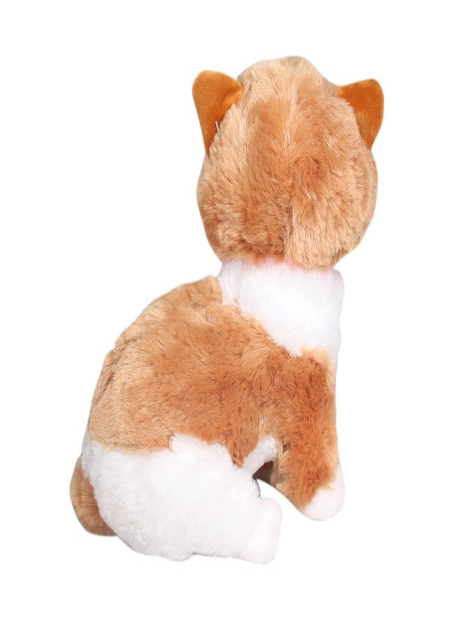 Tickles Beige Cute Little Kitten Glitter Eyes Soft Toy Soft Stuffed Plush Animal Toy for Kids (Color: Brown & White Size:28 cm) - Image 4