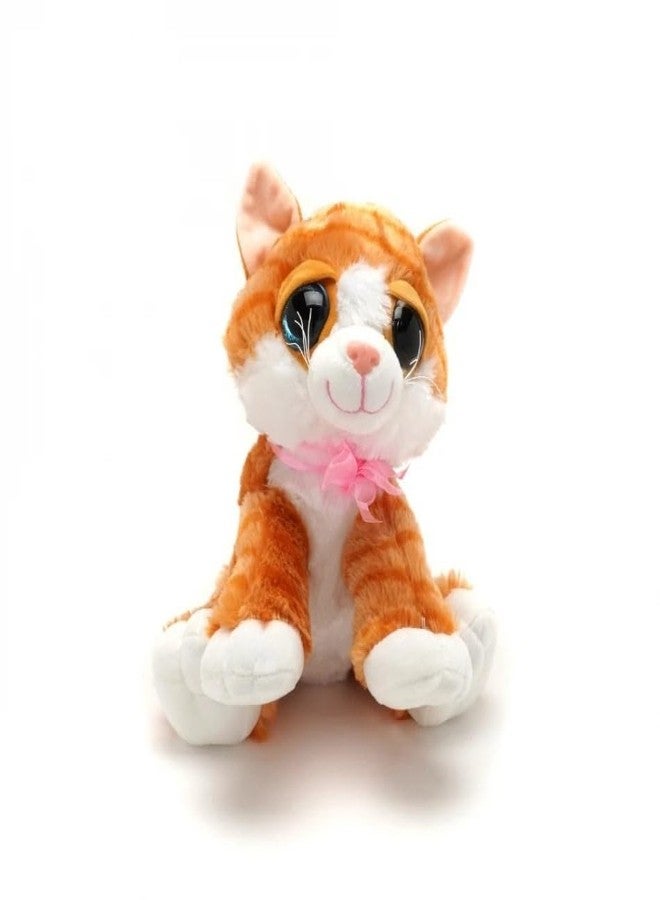 Tickles Beige Cute Little Kitten Glitter Eyes Soft Toy Soft Stuffed Plush Animal Toy for Kids (Color: Brown & White Size:28 cm) - Image 1