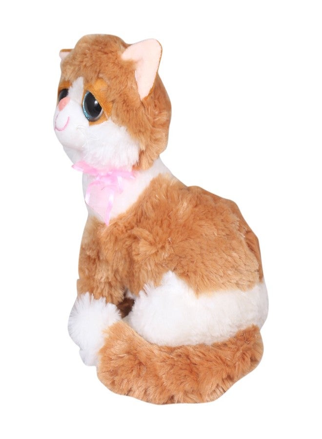 Tickles Beige Cute Little Kitten Glitter Eyes Soft Toy Soft Stuffed Plush Animal Toy for Kids (Color: Brown & White Size:28 cm) - Image 2
