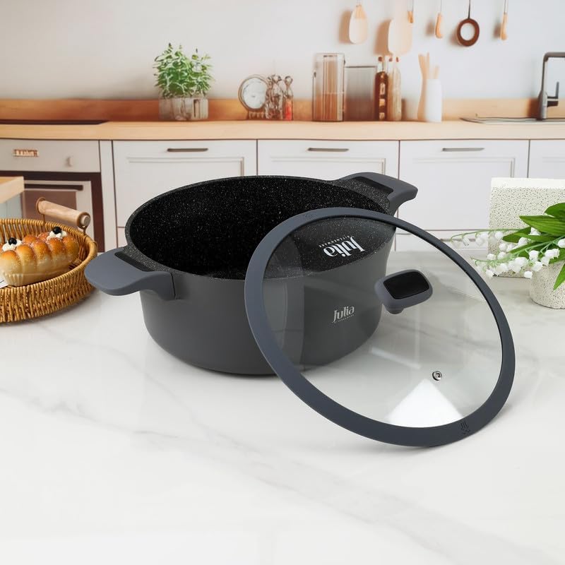 جوليا قِدر جوليا  إيليت إيدج 28 سم مع غِطاء - رمادي - جرانيت أسود غير لاصق - يدعم الحث الحراري - Image 2