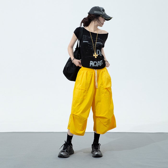 Attention Moment Yellow Workwear Casual Pants Children'S Summer Thin Outdoor Functional Wind Loose Straight Cropped Pants - Image 1
