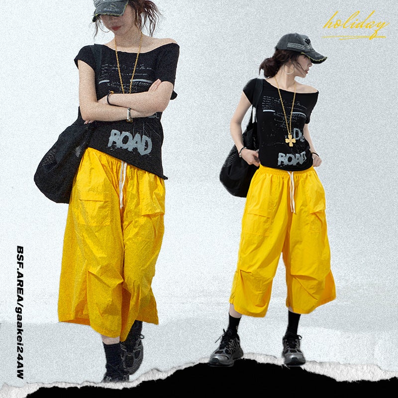Attention Moment Yellow Workwear Casual Pants Children'S Summer Thin Outdoor Functional Wind Loose Straight Cropped Pants - Image 2