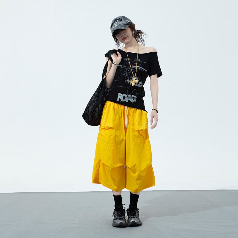Attention Moment Yellow Workwear Casual Pants Children'S Summer Thin Outdoor Functional Wind Loose Straight Cropped Pants - Image 3