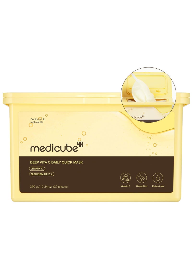 Medicube medicube Deep Vita C Daily Quick 30 Sheet Masks - Vegan Certified, Quick Dispenser, Triple Vitamin Complex For Radiance and Hydration - Korean Face Masks 