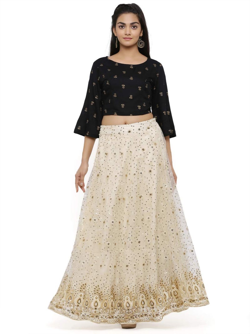 Juniper Women Net Lehenga Choli Readymade Ivory S - Image 3
