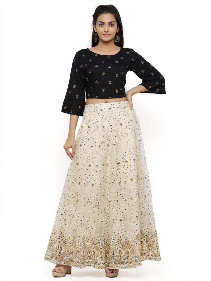 Juniper Women Net Lehenga Choli Readymade Ivory S - Image 1