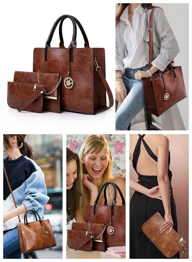 HomarKet 3 Pcs Set Women's Shoulder Crossbody Tote and Handbag  Traveling Party Shopping Gift and Casual Use  - Image 2