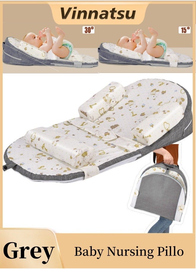 Vinnatsu Baby Nursing Pillow Infant Anti-Spit Milk Slope Mat Multi-Functional Plus Size Infant Feeding Support Memory Cotton Newborn Breastfeeding Pillow 0-30° Height Adjustable  - Image 1