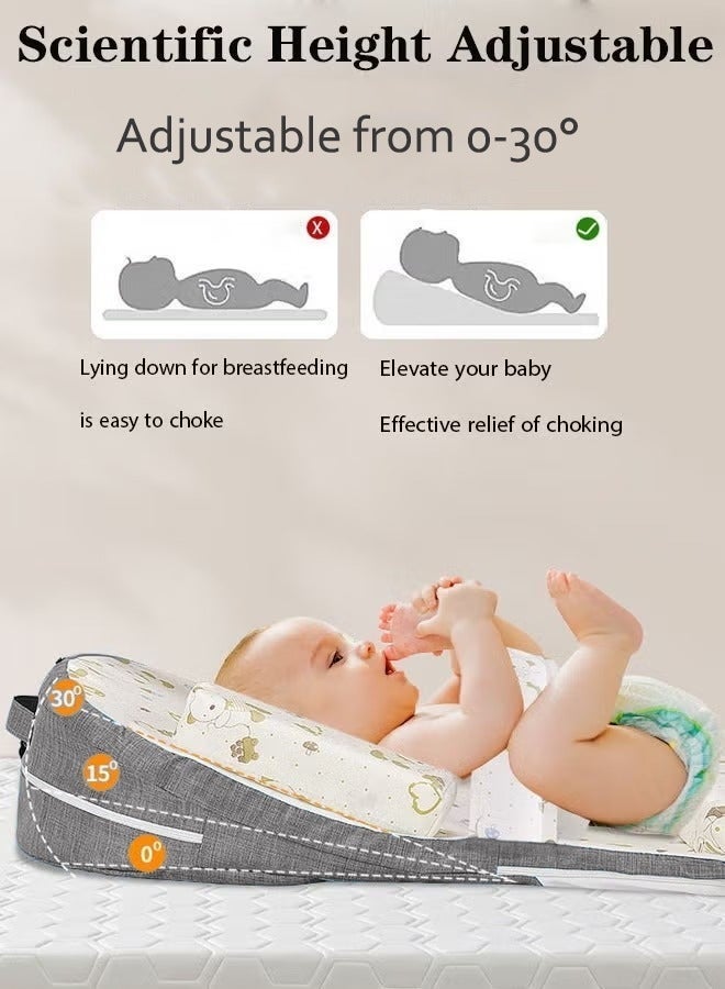 Vinnatsu Baby Nursing Pillow Infant Anti-Spit Milk Slope Mat Multi-Functional Plus Size Infant Feeding Support Memory Cotton Newborn Breastfeeding Pillow 0-30° Height Adjustable Grey - Image 4