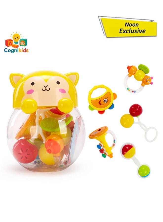 COGNIKIDS طقم ألعاب رنين للأطفال (5 قطع) | رنّات للأطفال الرضع مع سيليكون، صوت وضوء | ألعاب ملونة للمواليد الجدد لتطوير الحواس، خالية من BPA للأعمار 0+ - Image 1