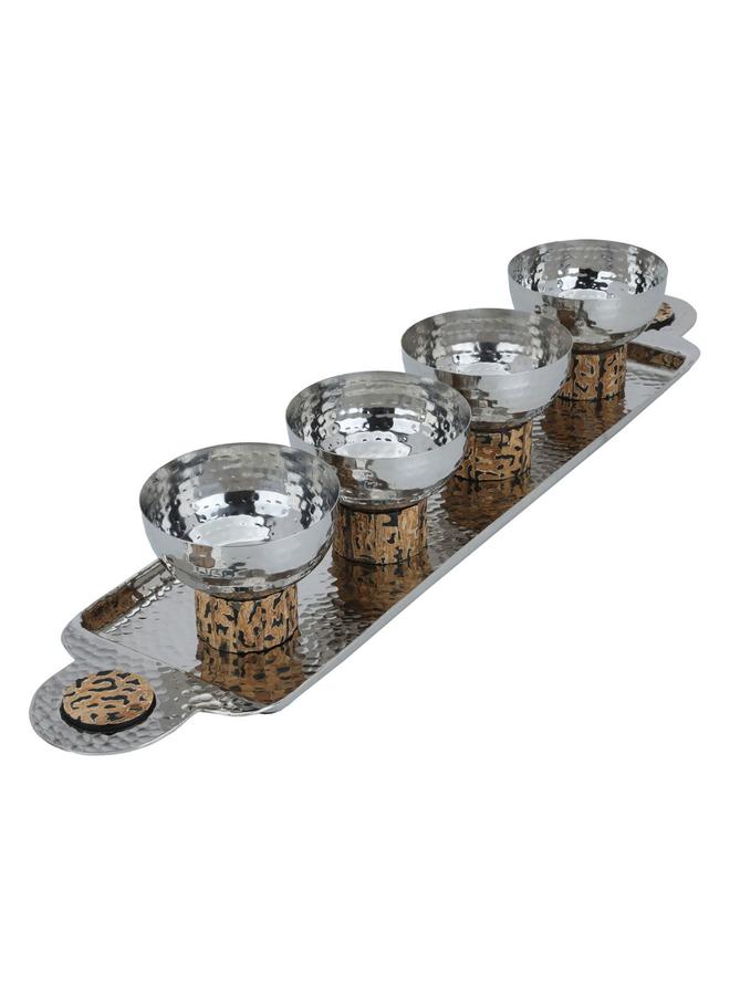 السيف غاليري طقم زبادي من الفولاذ 63 × 16 × 10 سم طبق مستطيل 5 قطع مع قاعدة فضية - Image 1